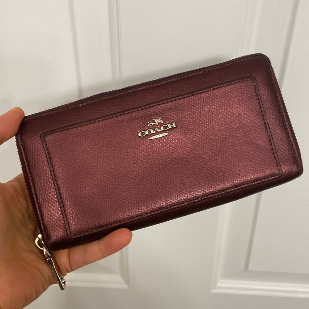 Coach Zip Around Wallet in Burgundy